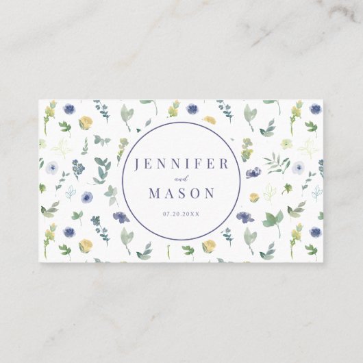 ブルーイエローフローラ結婚ラスティックフラット座席表 プレイスカード (裏面)