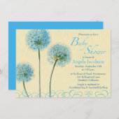 ブルーイエローフローラ花赤ちゃんシャワー招待状 招待状 (正面/裏面)