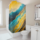 ブルーイエローブラウン抽象芸術景観 シャワーカーテン (インサイチュ)