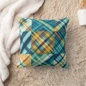 ブルーイエロープラ市松模様にイド クッション (ブランケット)