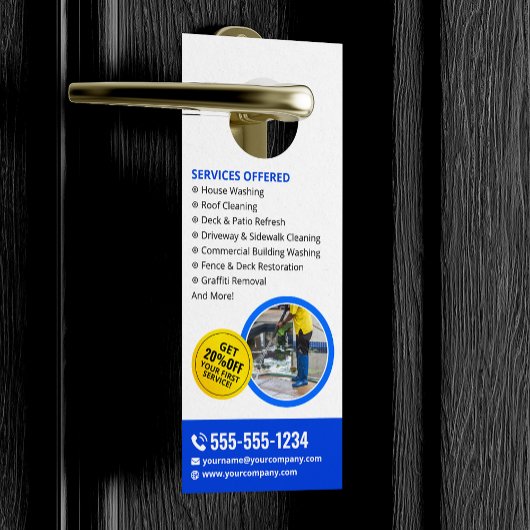 ブルーイエロープレッシャー洗浄ハウスクリーンサービス ドアノブサイン