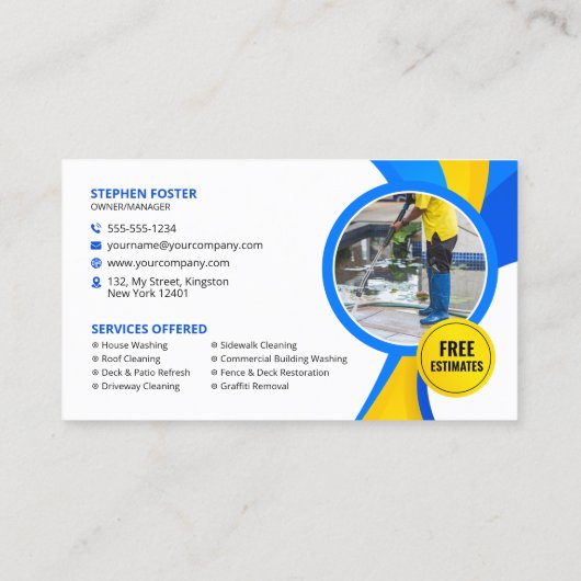 ブルーイエロープレッシャー洗浄ハウスクリーンサービス 名刺 (裏面)