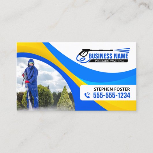 ブルーイエロープレッシャー洗浄ハウスクリーンサービス 名刺 (正面)