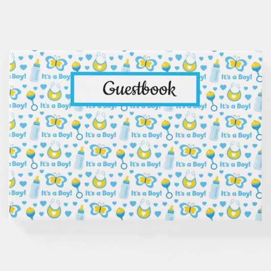 ブルーイエローホワイトかわいいベビー ゲストブック (正面)