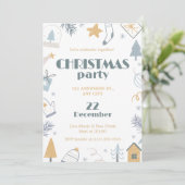 ブルーイエローホワイトシンプルクリスマスパーティー 招待状 (スタンド正面)