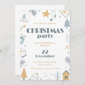ブルーイエローホワイトシンプルクリスマスパーティー 招待状 (正面/裏面)