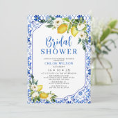 ブルーイエローホワイトフローラレモンブライダルシャワー 招待状 (スタンド正面)