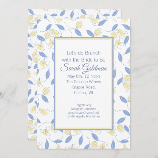 ブルーイエローホワイトブライダルモダンシャワーへの招待 招待状 (正面/裏面)
