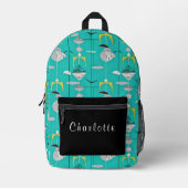 ブルーイエローホワイトブラックミッドセンチュリーモダン プリントバックパック (正面)