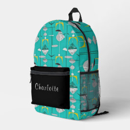 ブルーイエローホワイトブラックミッドセンチュリーモダン プリントバックパック