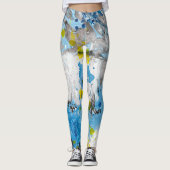 ブルーイエローホワイトモダンエレガント抽象芸術 レギンス (正面)