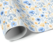ブルーイエローボホフローラベビーシャワー誕生日 ラッピングペーパー (ロールコーナー)