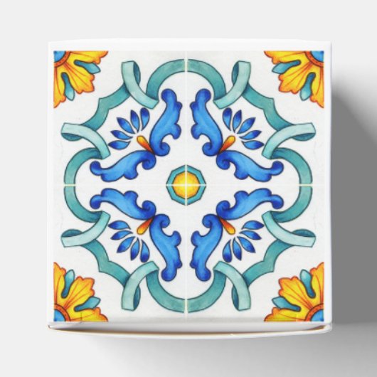 ブルーイエローマジョリカタイル地中海のカスタム フェイバーボックス (上部)