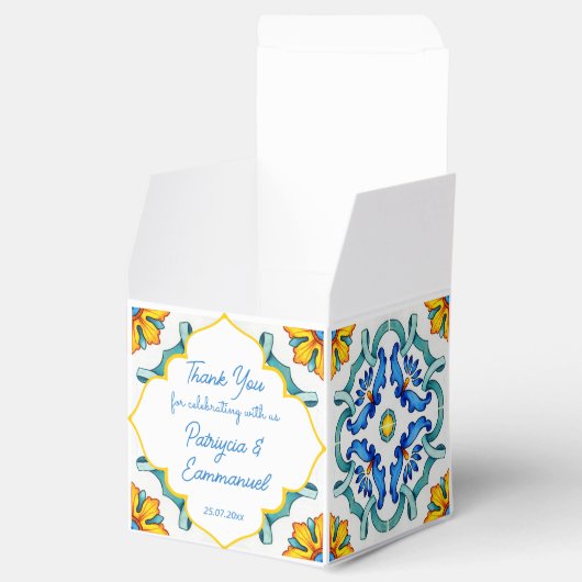 ブルーイエローマジョリカタイル地中海のカスタム フェイバーボックス (オープン)