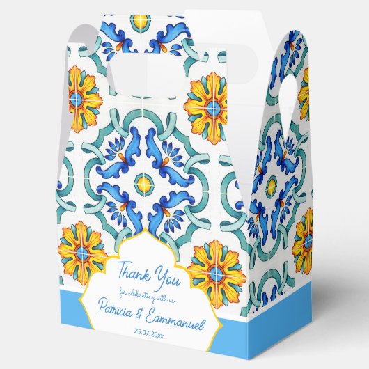 ブルーイエローマジョリカタイル地中海のカスタム フェイバーボックス (オープン)