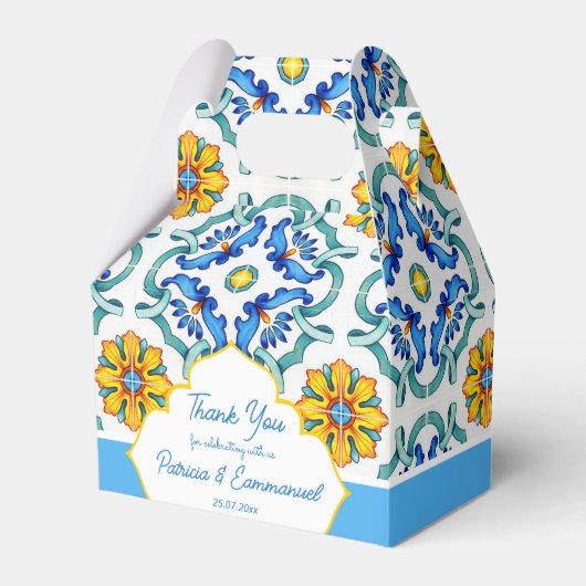 ブルーイエローマジョリカタイル地中海のカスタム フェイバーボックス (正面サイド)