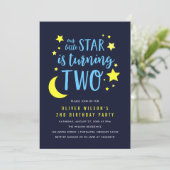 ブルーイエロームーンアンドスターズセカンドバースデー招待状 招待状 (スタンド正面)