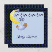 ブルーイエロームーンスターズボーイエスニックシャワー 招待状 (正面/裏面)