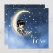 ブルーイエロームーンベビーシャワー 招待状 (正面/裏面)