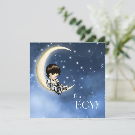 ブルーイエロームーンベビーシャワー 招待状 (スタンド正面)