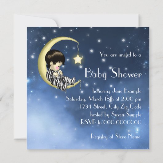 ブルーイエロームーンベビーシャワー 招待状 (裏面)