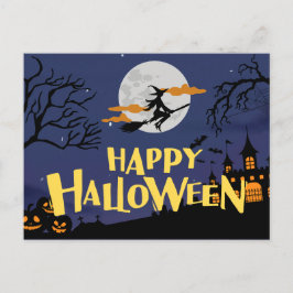 ブルーイエローモダンハッピーハローウィン シーズンポストカード