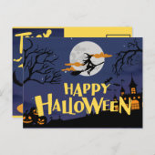 ブルーイエローモダンハッピーハローウィン シーズンポストカード (正面/裏面)