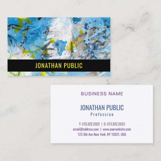 ブルーイエローモダン抽象芸術アーエレガントテンプレート 名刺 (正面/裏面)