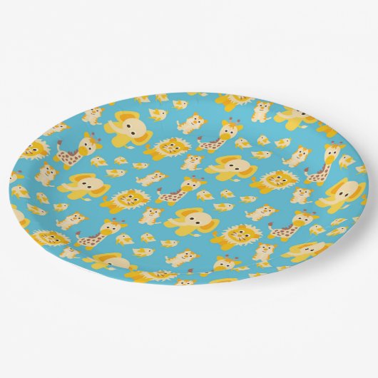 ブルーイエローライオンズゾウのサファリ動物 ペーパープレート (アングル)