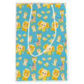 ブルーイエローライオンズゾウのサファリ動物 ミディアムペーパーバッグ (正面)