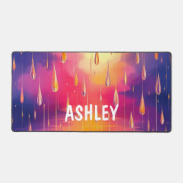 ブルーイエローレインドロップウォーターカラフルカラー デスクマット