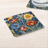 ブルーイエローレッドフラワーズウィリアムモリススタイル ペーパーコースター (アングル)