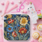 ブルーイエローレッドフラワーズウィリアムモリススタイル ペーパープレート (パーティー)