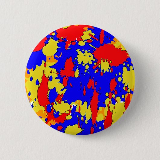 ブルーイエローレッド抽象芸術絵を描(ばちゃばちゃ)跳ねる 缶バッジ (正面)