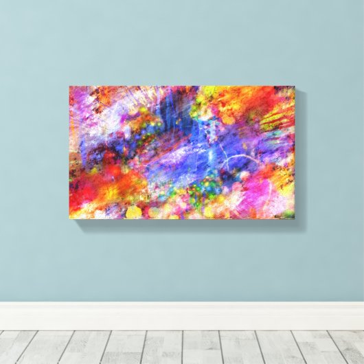 ブルーイエローレッド数々のカラー抽象芸術アートデザイン キャンバスプリント (インサイチュ (ウッドフロア))