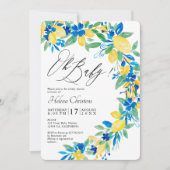 ブルーイエローレモンのフローラ水の色ベビーシャワー 招待状 (正面)