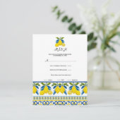 ブルーイエローレモンウォーターカラー地中海のRSVP 招待状 (スタンド正面)