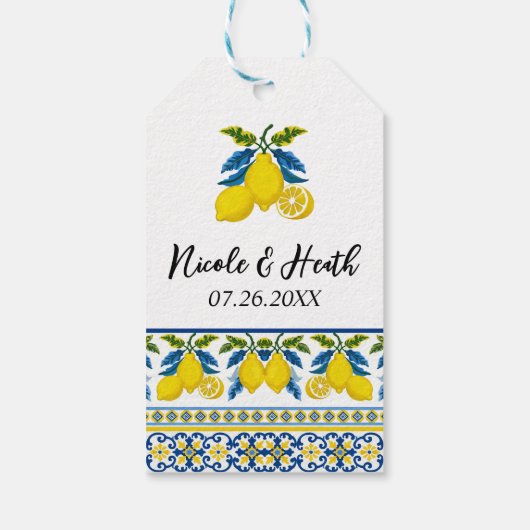 ブルーイエローレモンウォーター地中海のカラー結婚ズ ギフトタグ (裏面)