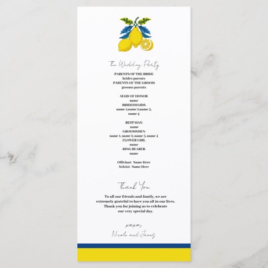 ブルーイエローレモンウォーター地中海のカラー結婚ズ プログラム (裏面)