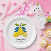 ブルーイエローレモンウォーター地中海のカラー結婚ズ ペーパープレート (パーティー)