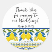 ブルーイエローレモンウォーター地中海のカラー結婚ズ ラウンドシール (正面)