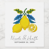 ブルーイエローレモンウォーター地中海のカラー結婚ズ ワインラベル (シングルラベル)