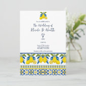 ブルーイエローレモンウォーター地中海のカラー結婚ズ 招待状 (スタンド正面)