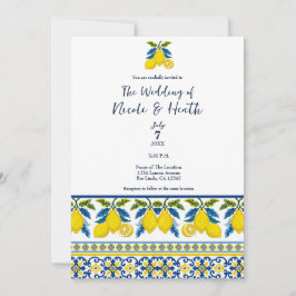 ブルーイエローレモンウォーター地中海のカラー結婚ズ 招待状
