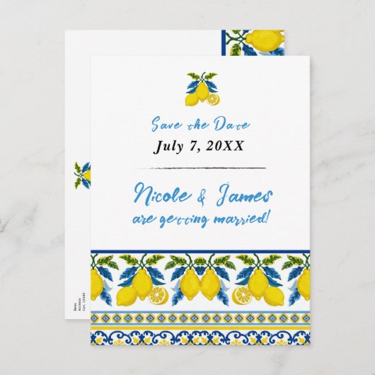 ブルーイエローレモンウォーター地中海のカラー結婚ズ 案内ポストカード (正面/裏面)