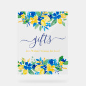 ブルーイエローレモンフローラギフトブライダルシャワー アクリルサイン (正面)