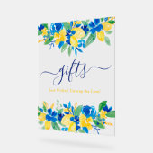 ブルーイエローレモンフローラギフトブライダルシャワー アクリルサイン (傾斜)