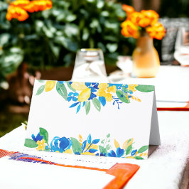 ブルーイエローレモンフローラブライダルシャワー名 プレイスカード