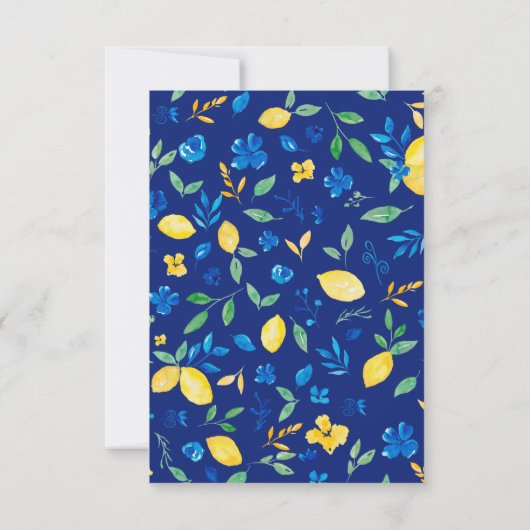 ブルーイエローレモンフローラ感謝していブライダルシャワーユー 招待状 (裏面)