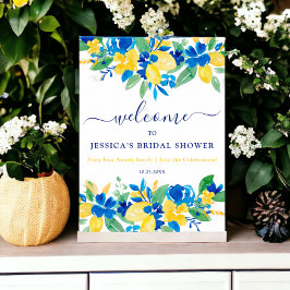 ブルーイエローレモンフローラ歓迎ブライダルシャワー ポスター